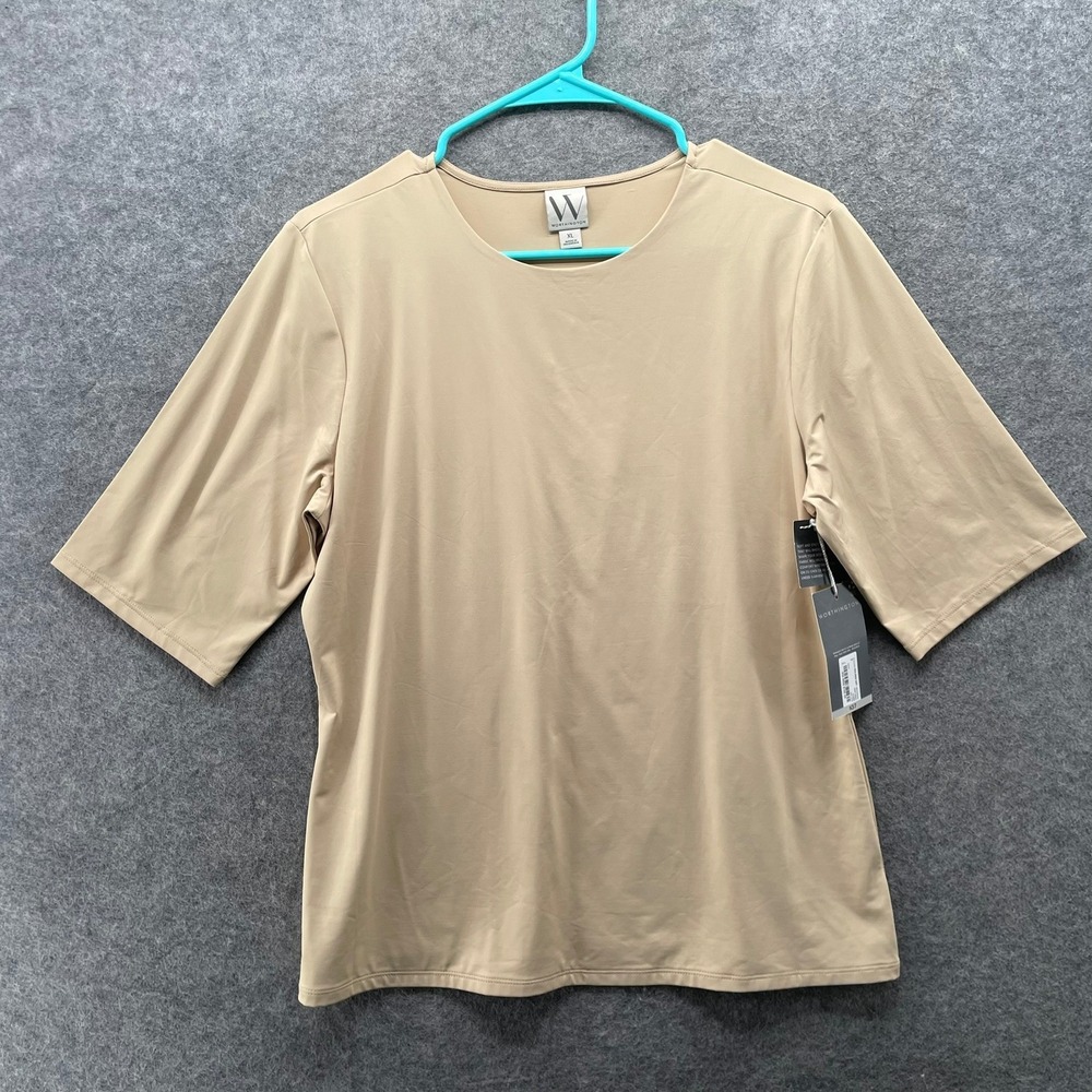 NWT Worthington Essential Tee Womens XL Beige Nude Tan Shapewear Short‎ Sleeve